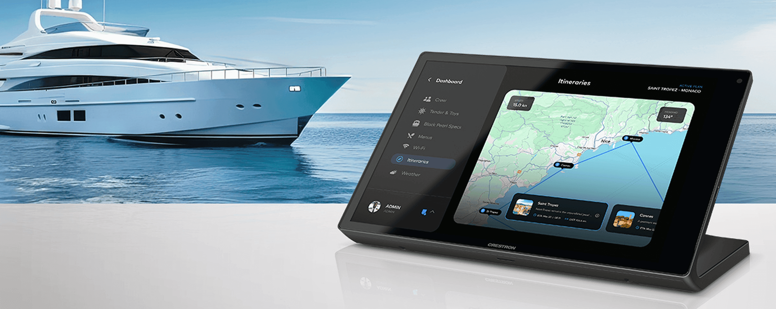 Crestron 80 系列觸控螢幕：為客製化遊艇程式設計而打造